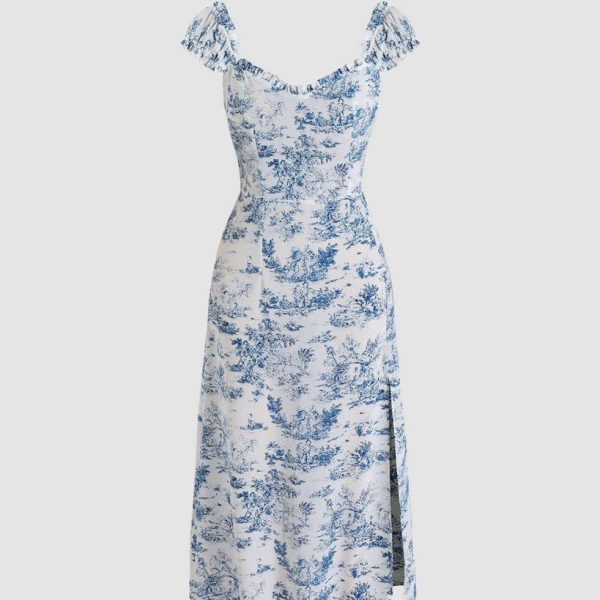 French Countryside Print Midi Dress
